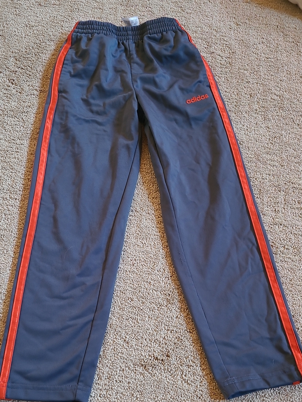 adidas Blue/Gray Joggers with Red/orange Side Stripes